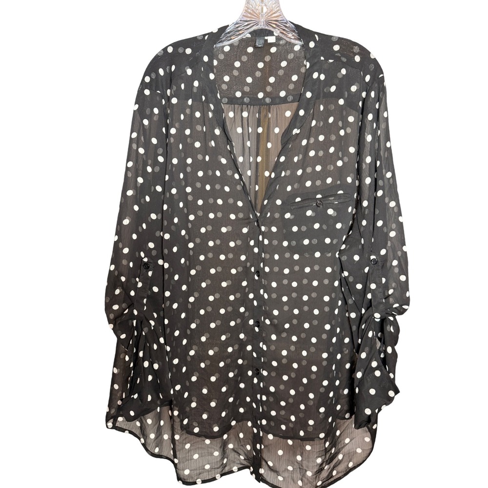 KUT from‎ the Kloth Plus Size Polka Dot Blouse Women 3X Black White Chiffon